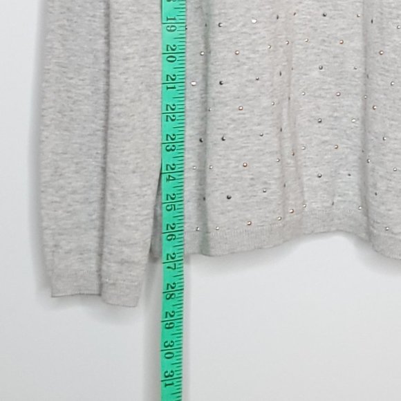TOMMY HILFIGER Grey Cotton V-neck Sweater w Rose Gold Studs size XL - Picture 10 of 12